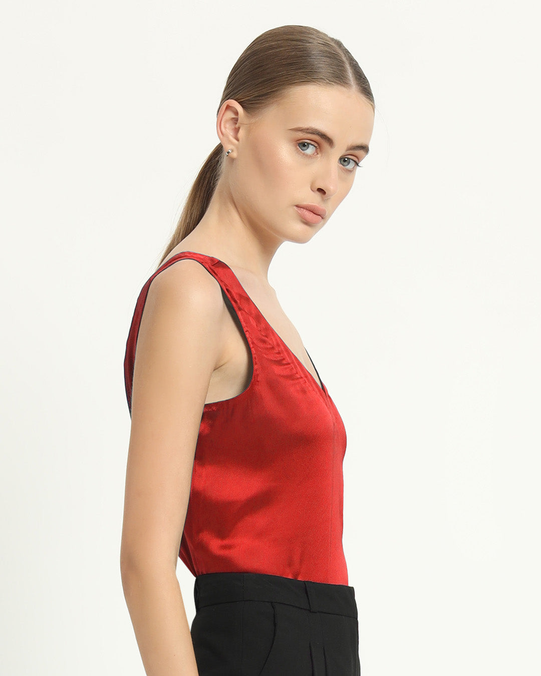 Satin V Neck Scarlet Red Top