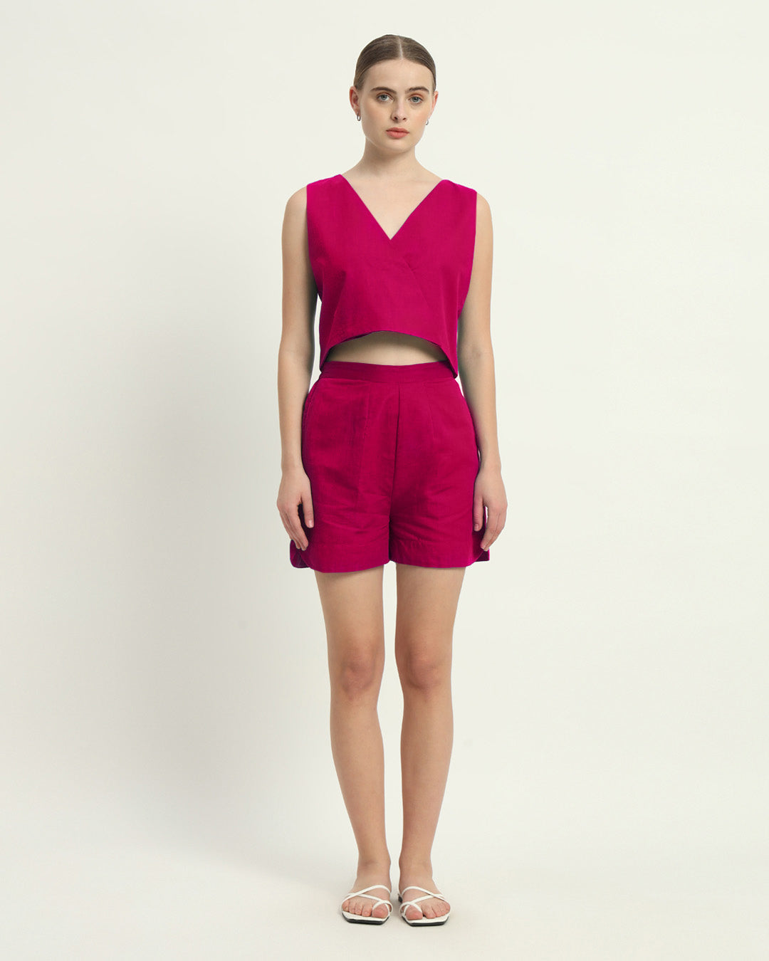 V Neck Overlap Berry Co-ord Set