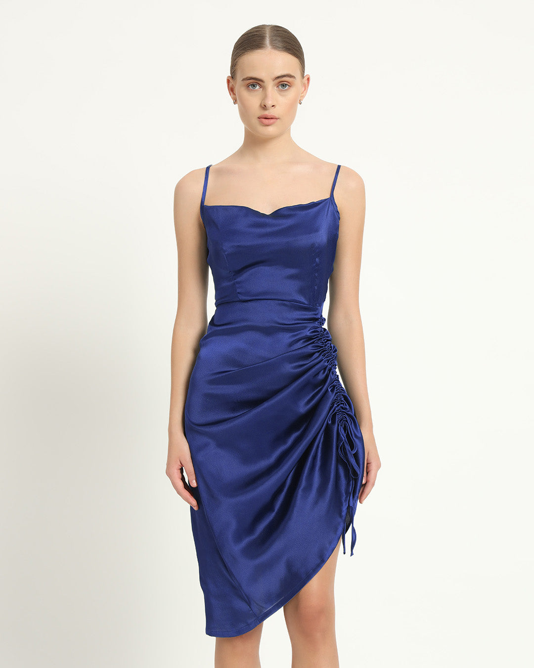 Satin Ruche Asymmetrical Lapis Purple Dress