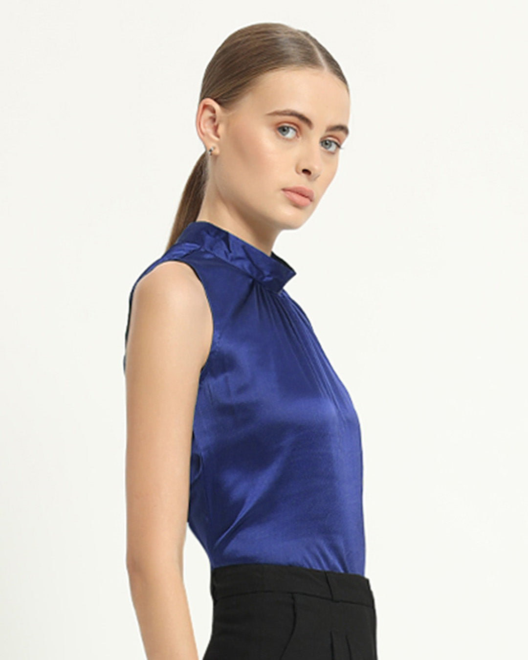 Satin High Collar Lapis Purple Top