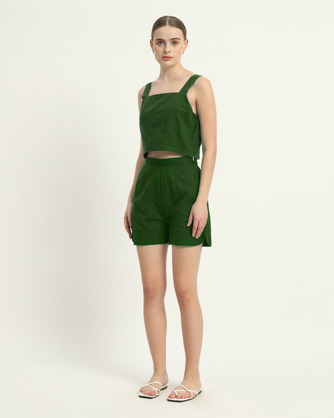 Sleek Sqaure Crop Shorts Emerald Co-ord Set