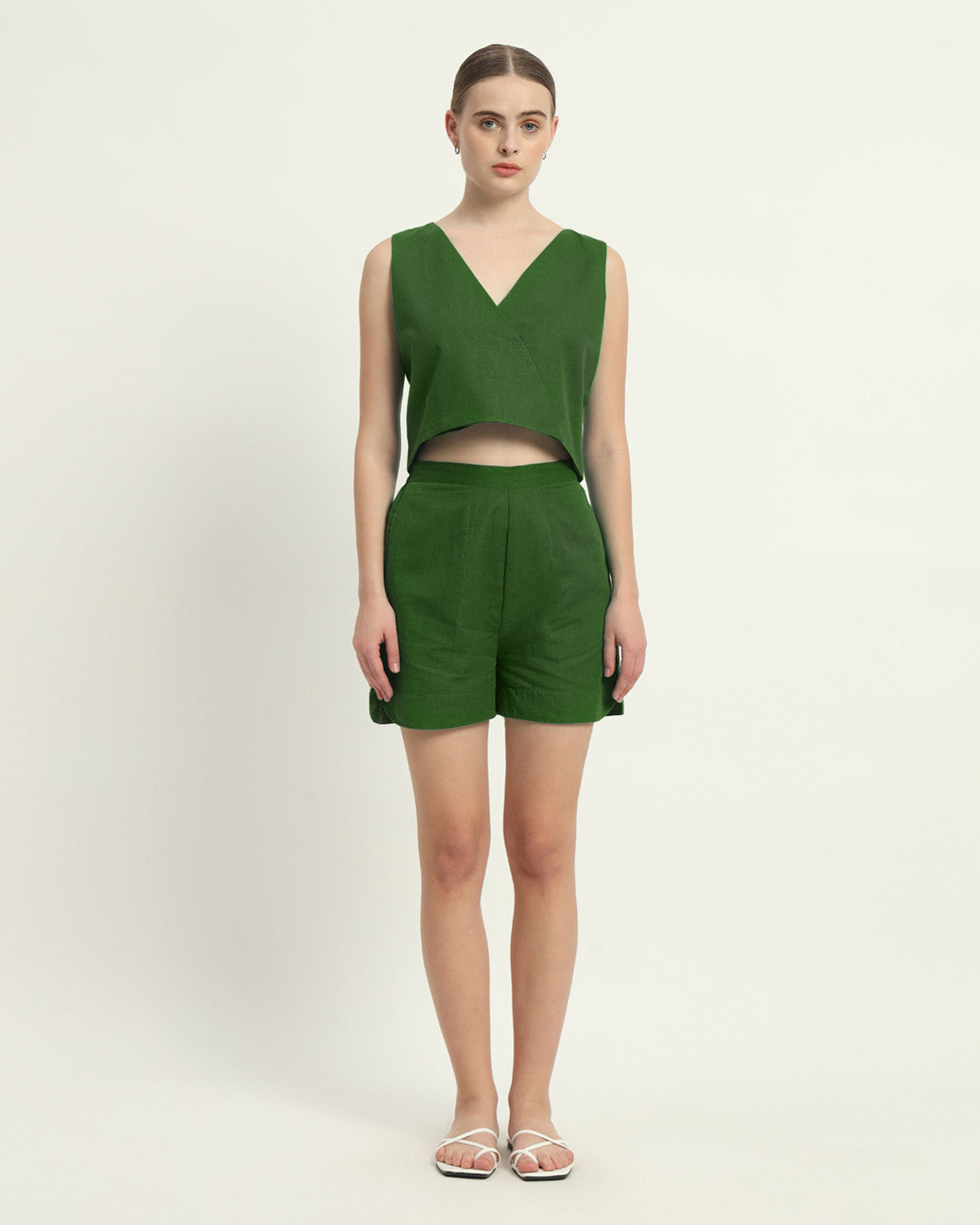 V Neck Overlap Emerald Co-ord Set