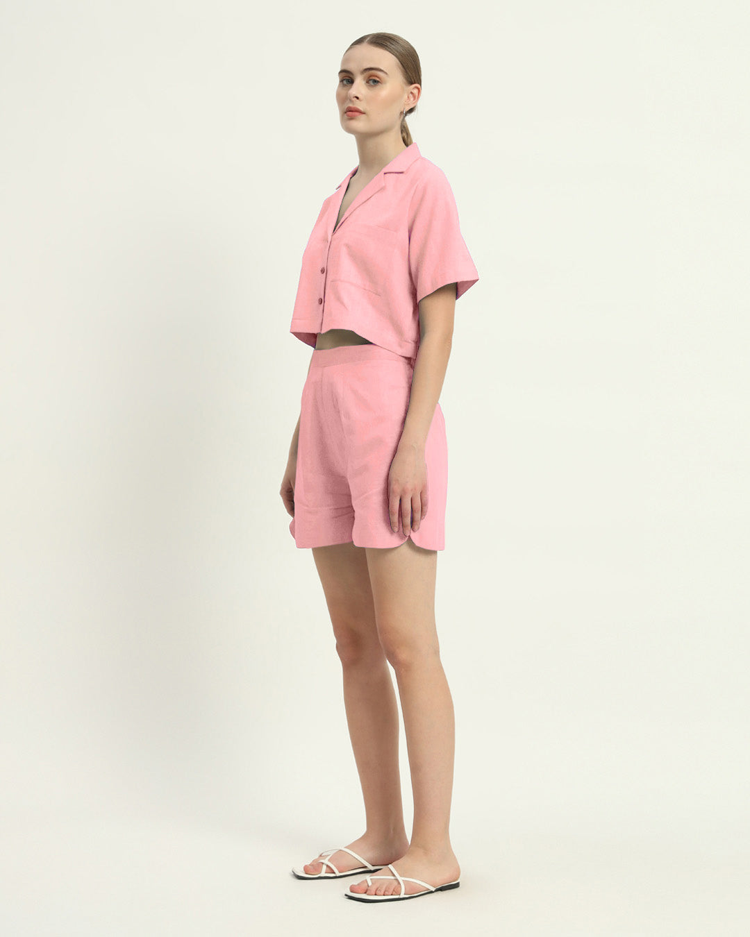 Crop Shirt Shorts Fondant Pink Co-ord Set