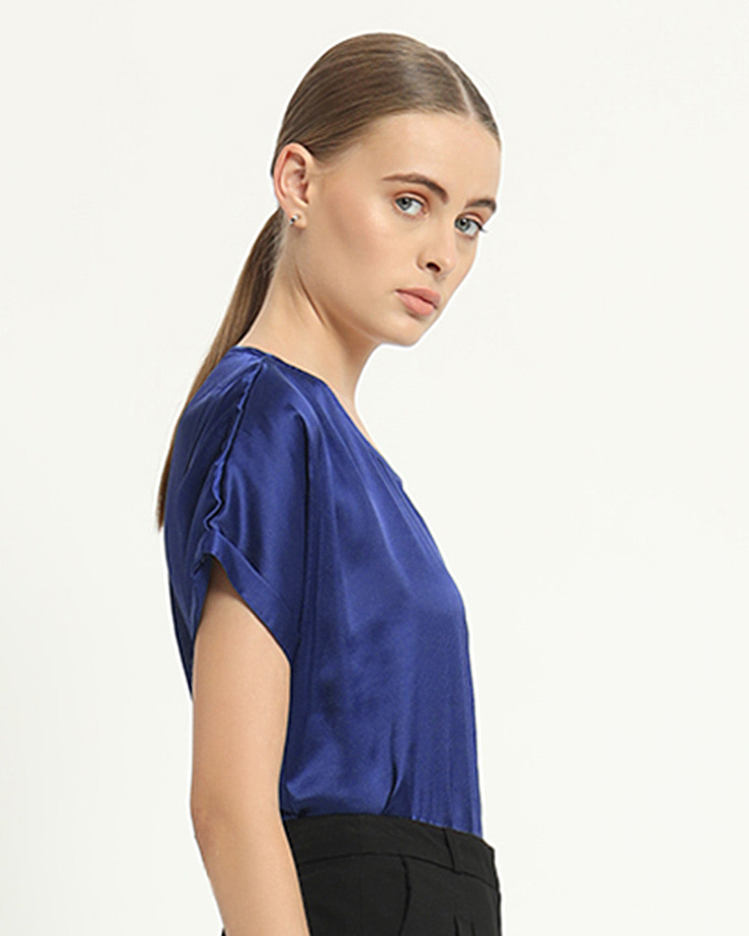 Satin Round Neck Lapis Purple Top