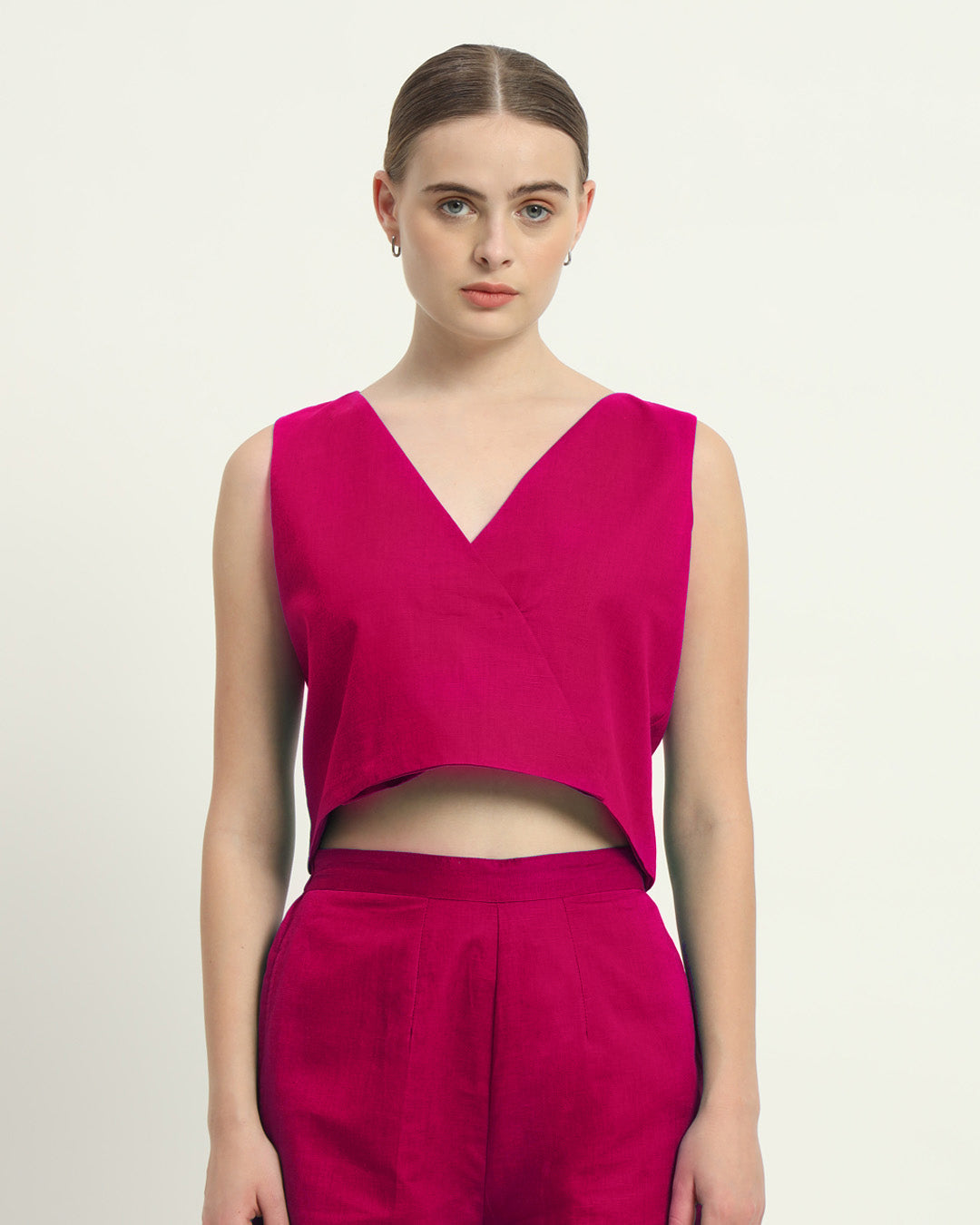 V Neck Overlap Berry Co-ord Set