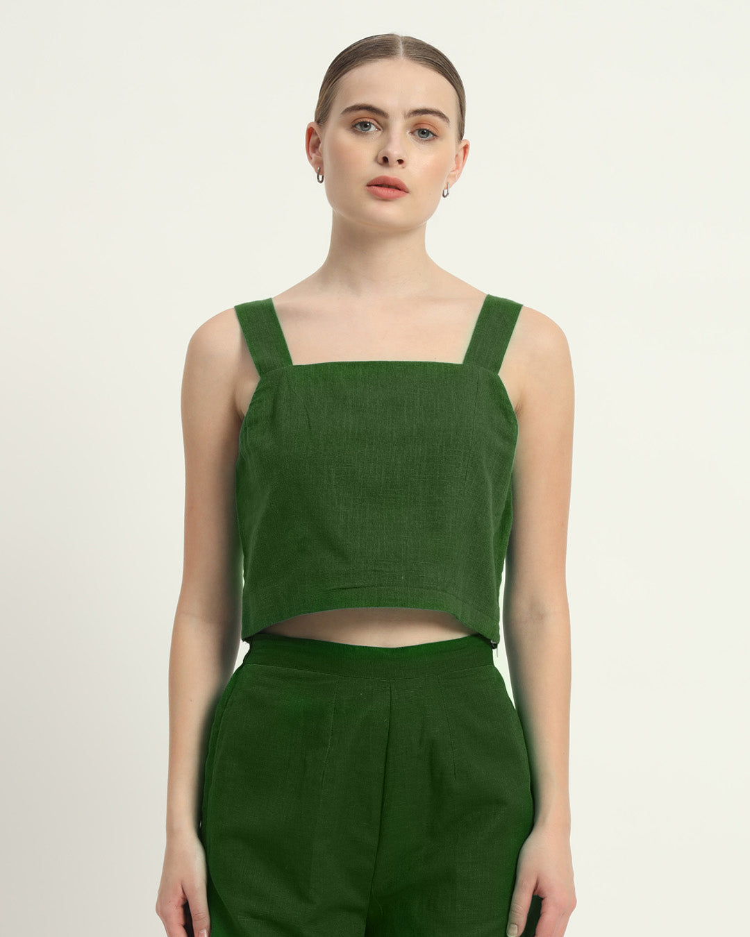 Sleek Sqaure Crop Shorts Emerald Co-ord Set