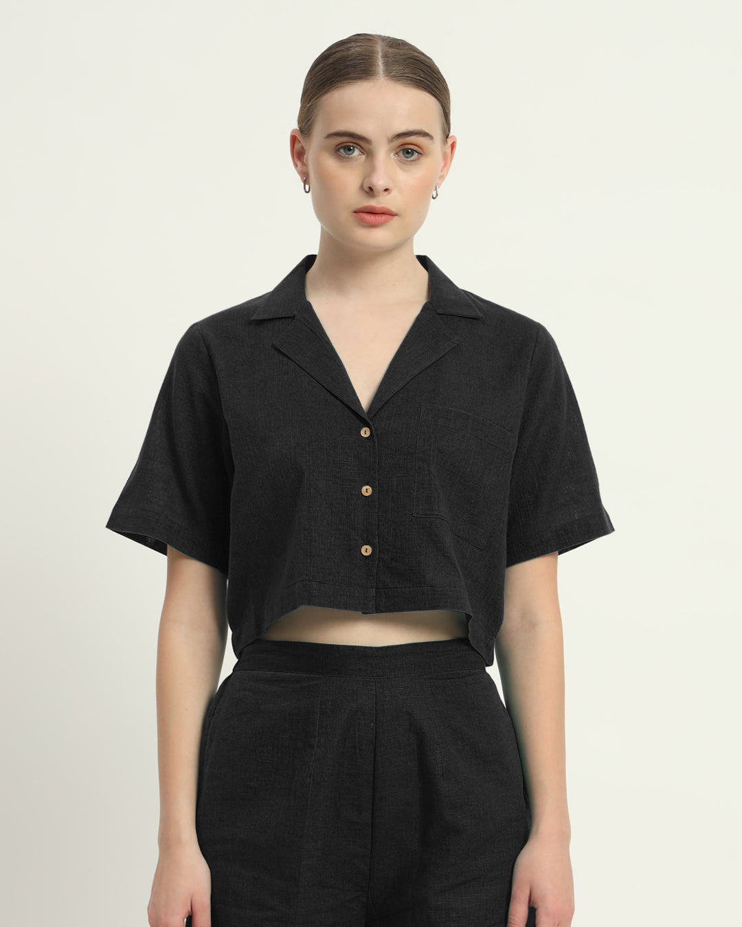 Shorts Matching Set Noir Crop Shirt