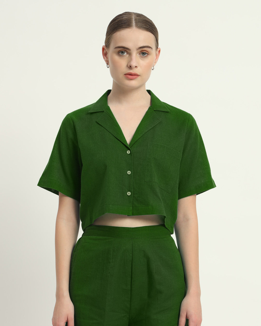 Crop Shirt Shorts Emerald Co-ord Set