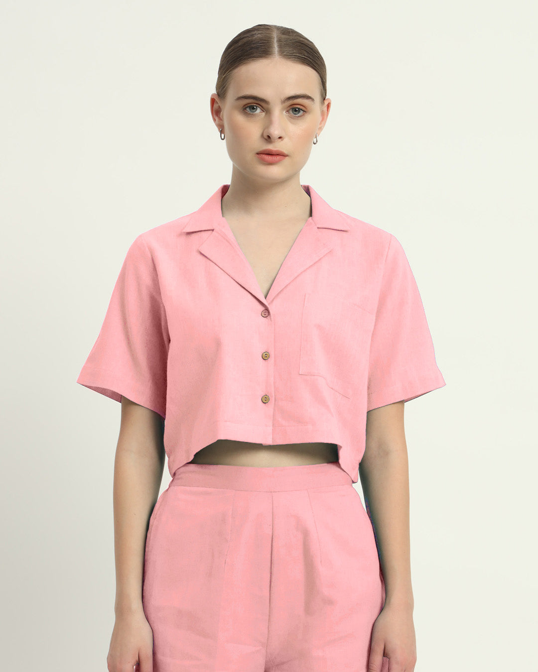 Crop Shirt Shorts Fondant Pink Co-ord Set