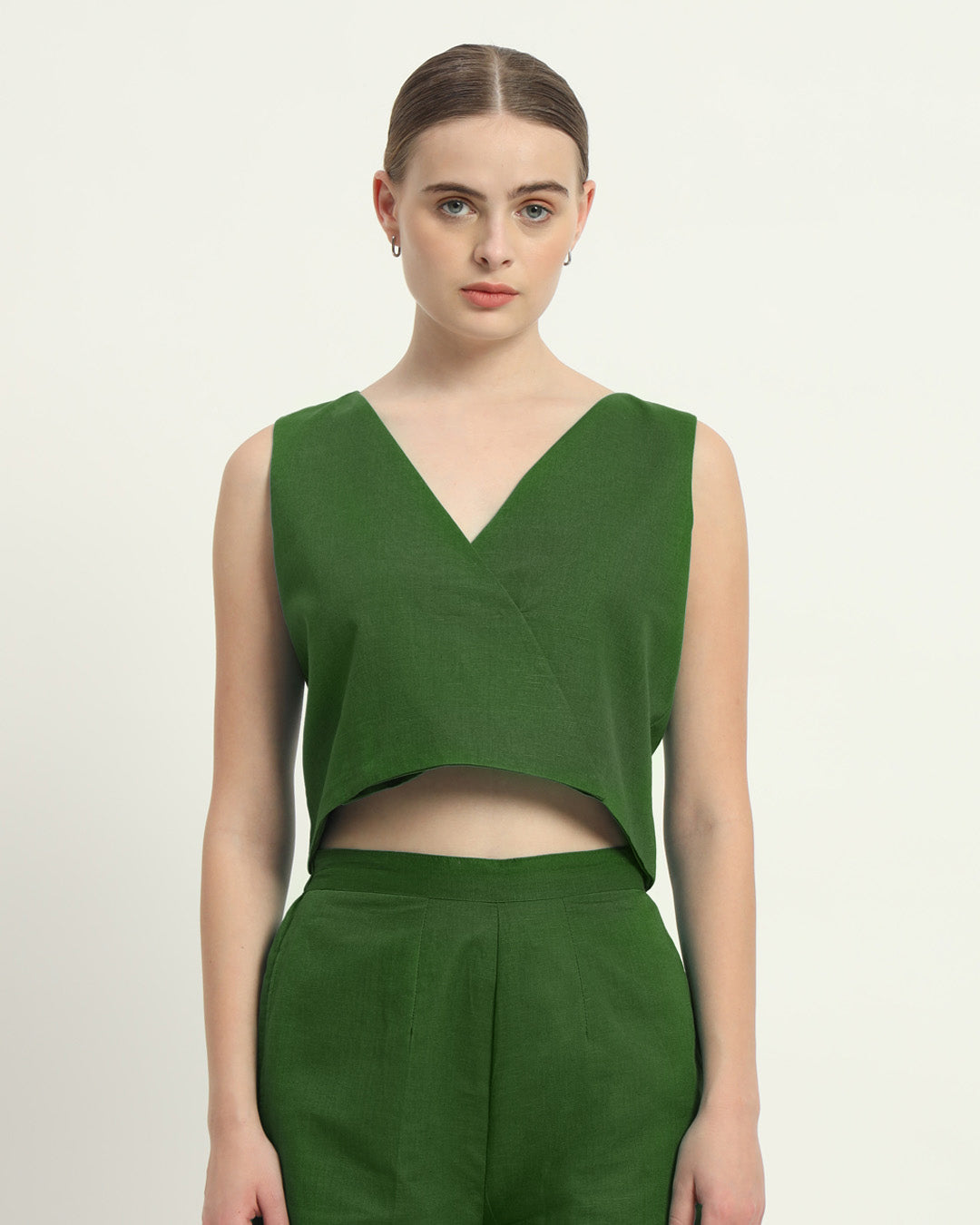 V Neck Overlap Emerald Co-ord Set