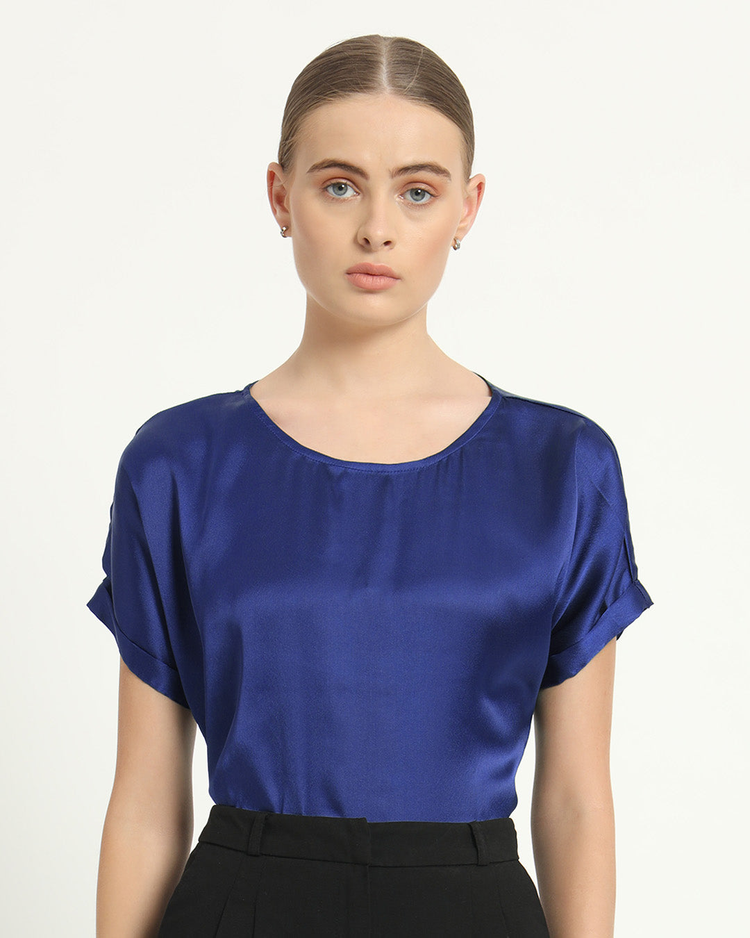 Satin Round Neck Lapis Purple Top