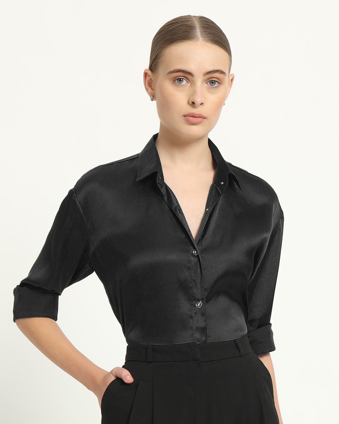 Satin Effect Classic Black Shirt