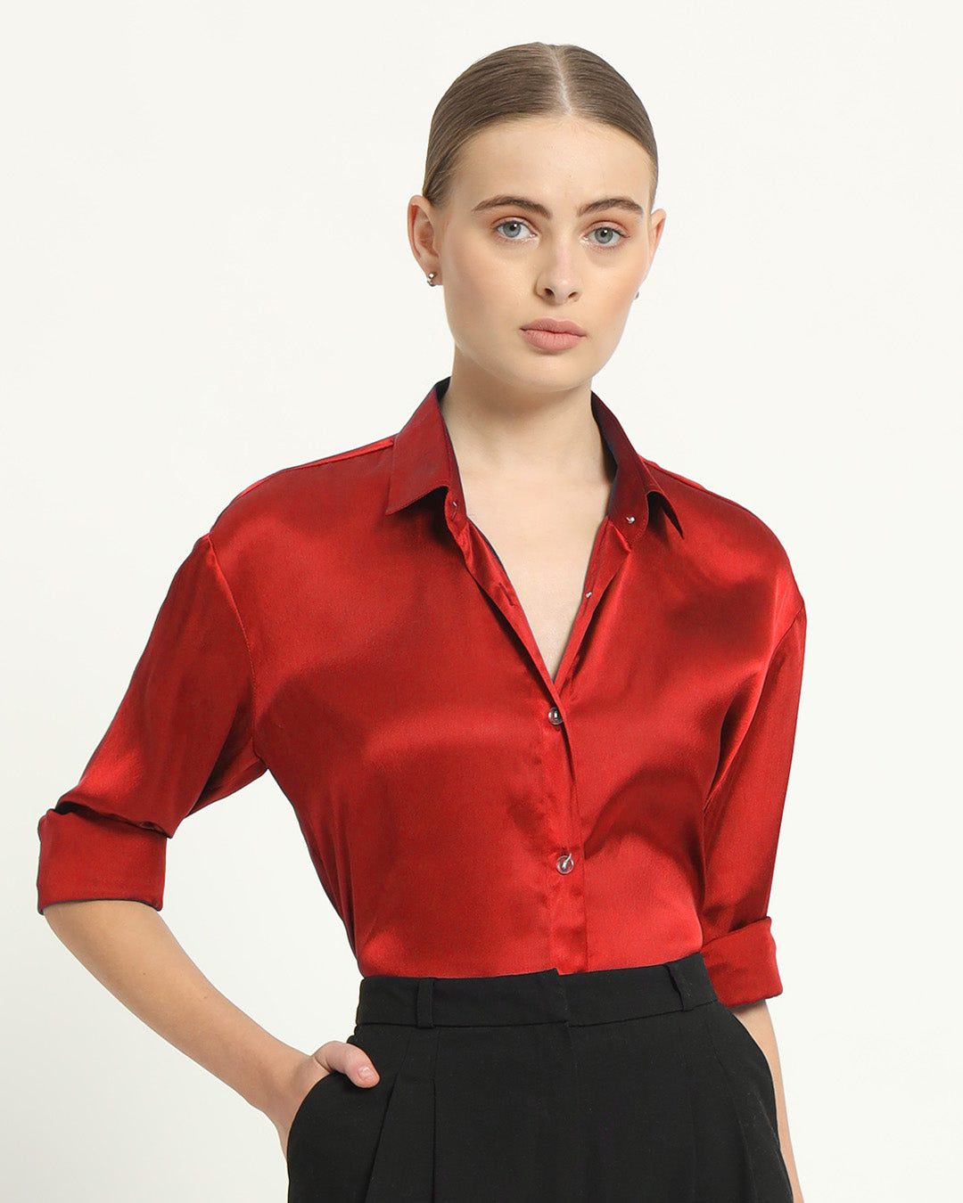 Satin Effect Classic Scarlet Red Shirt