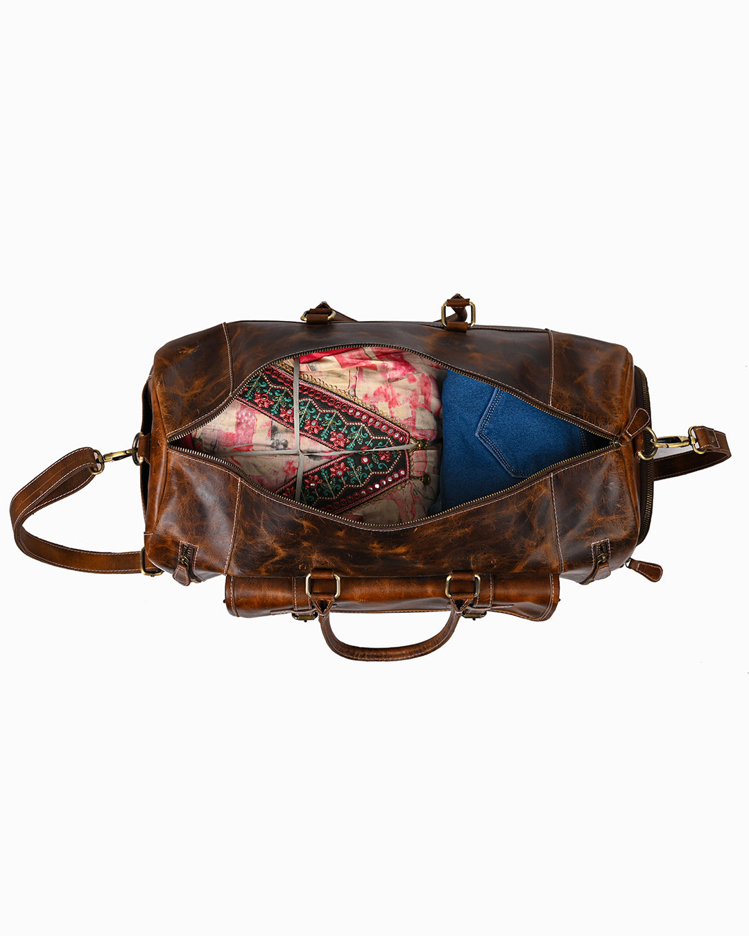 Leather Duffle Bag with Shoe Compartment