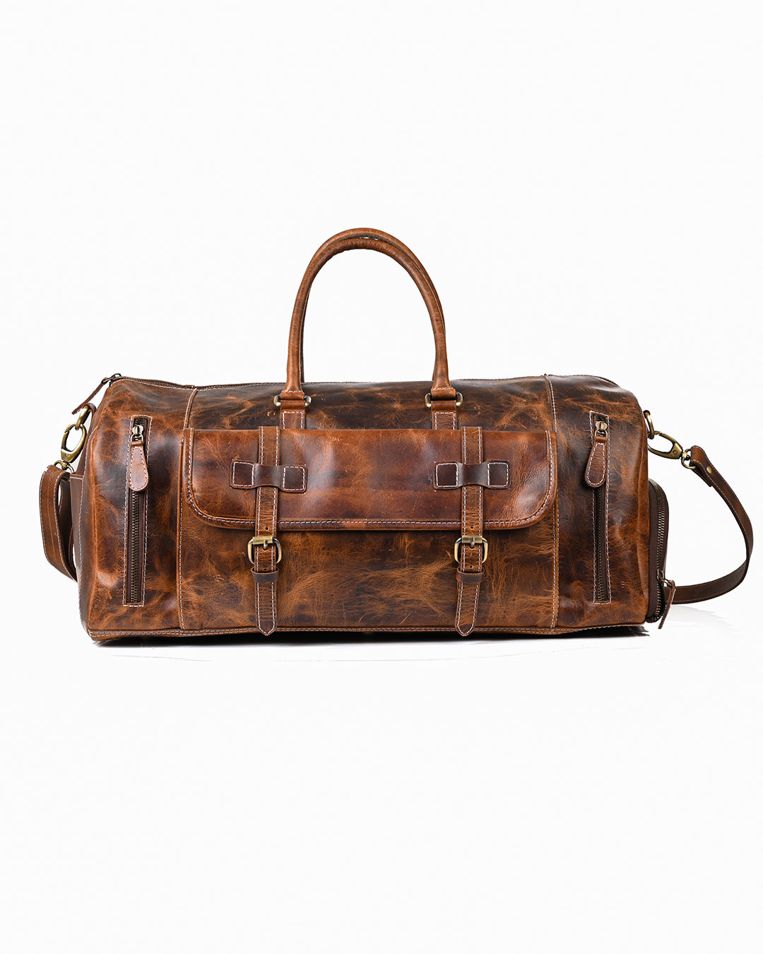 Leather Duffle Bag with Shoe Compartment