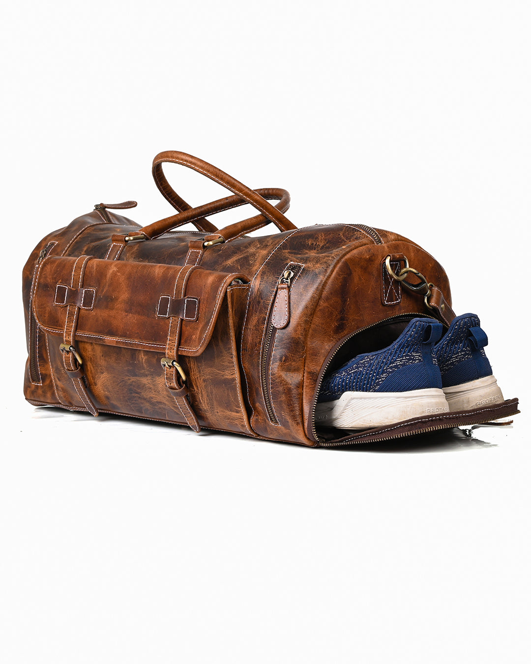 Leather Duffle Bag with Shoe Compartment