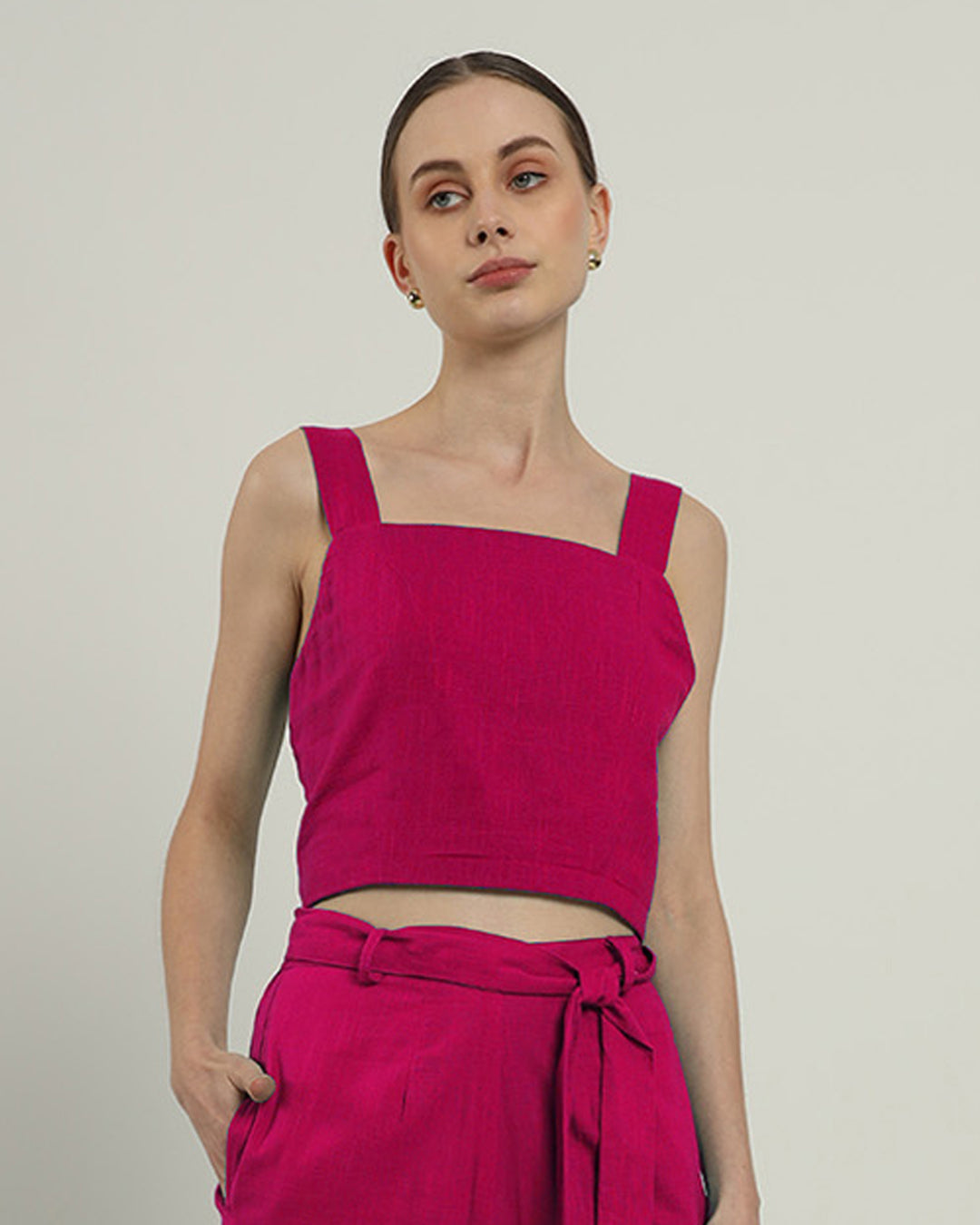 Sleek Square Crop Solid Berry Top (Without Bottoms)