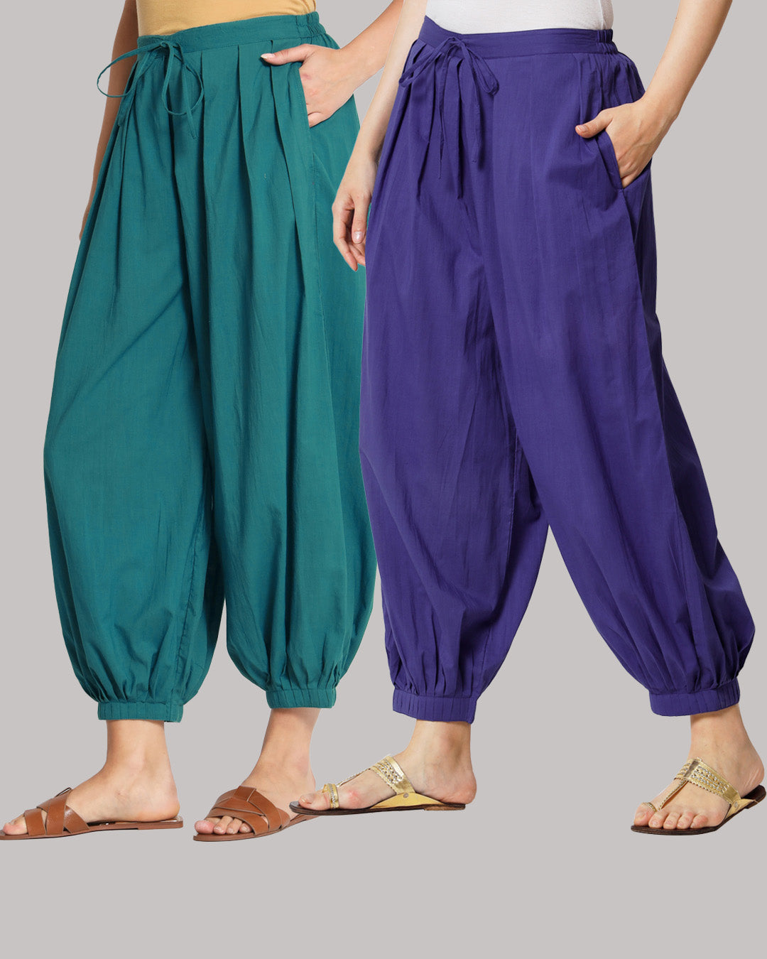 Pair of 100% Cotton Salwar- Deep Teal & Aurora Purple