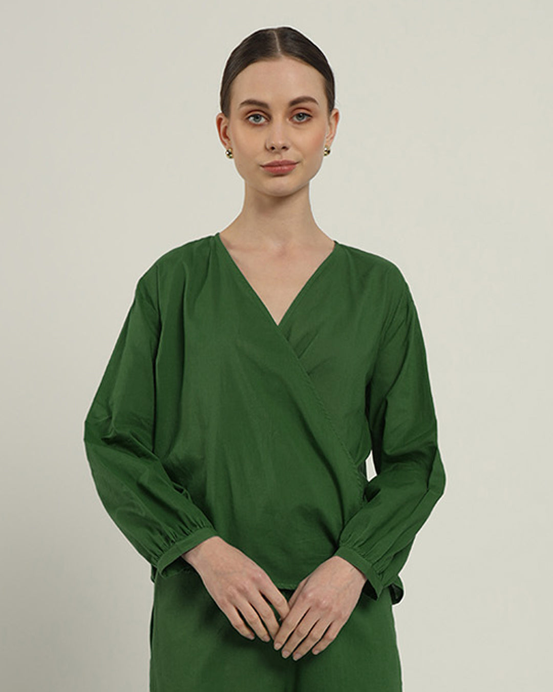 Flare & Wrap Full Sleeves Emerald Top (Without Bottoms)