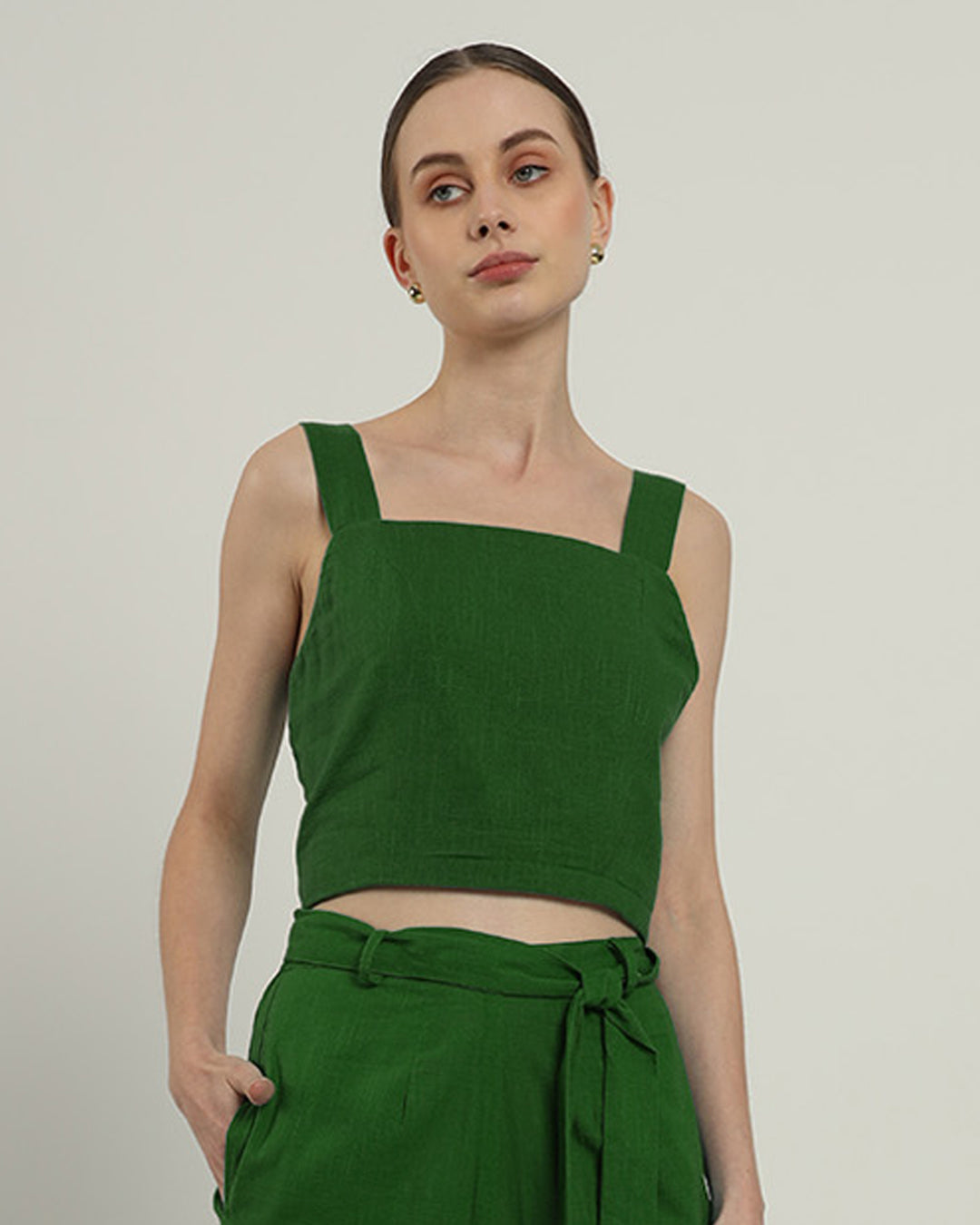 Sleek Square Crop Solid Emerald Top (Without Bottoms)