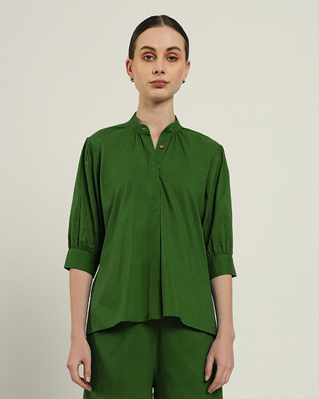 Relaxed Button Dawn Solid Emerald Top (Without Bottoms)