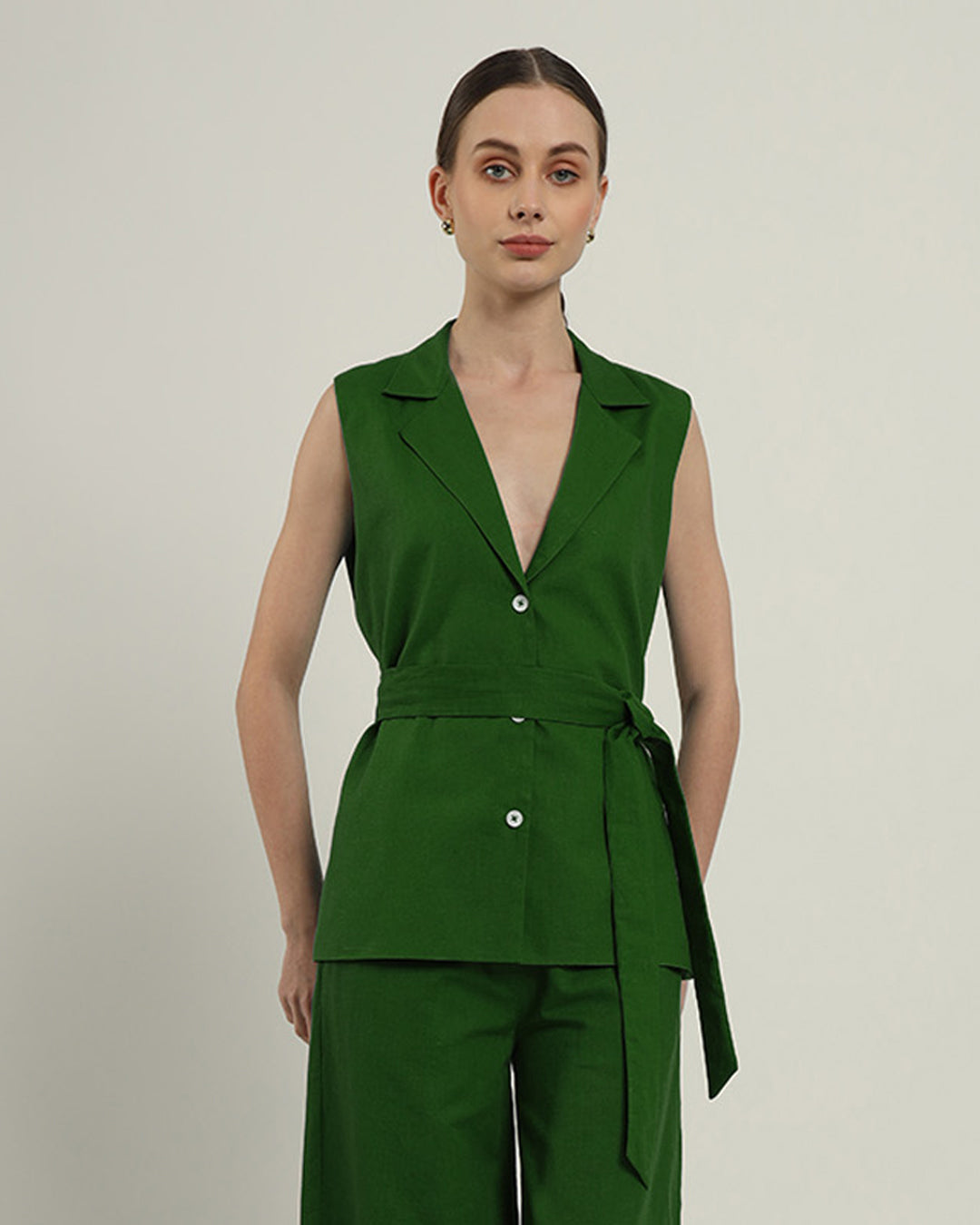 Elegance Echo V-Neck Blazer Emerald Top (Without Bottoms)