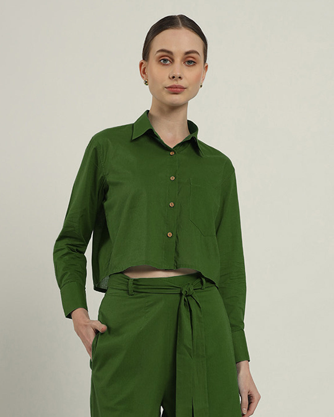 Knot and crop shirt emerald  top (Without Bottoms)