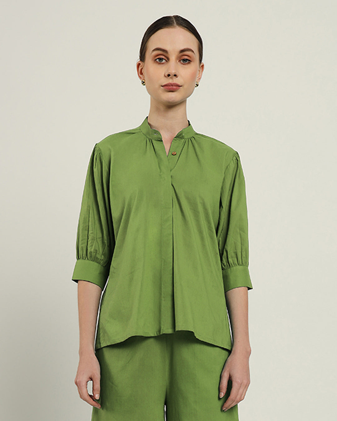 Relaxed Button Dawn Solid Fern Top (Without Bottoms)