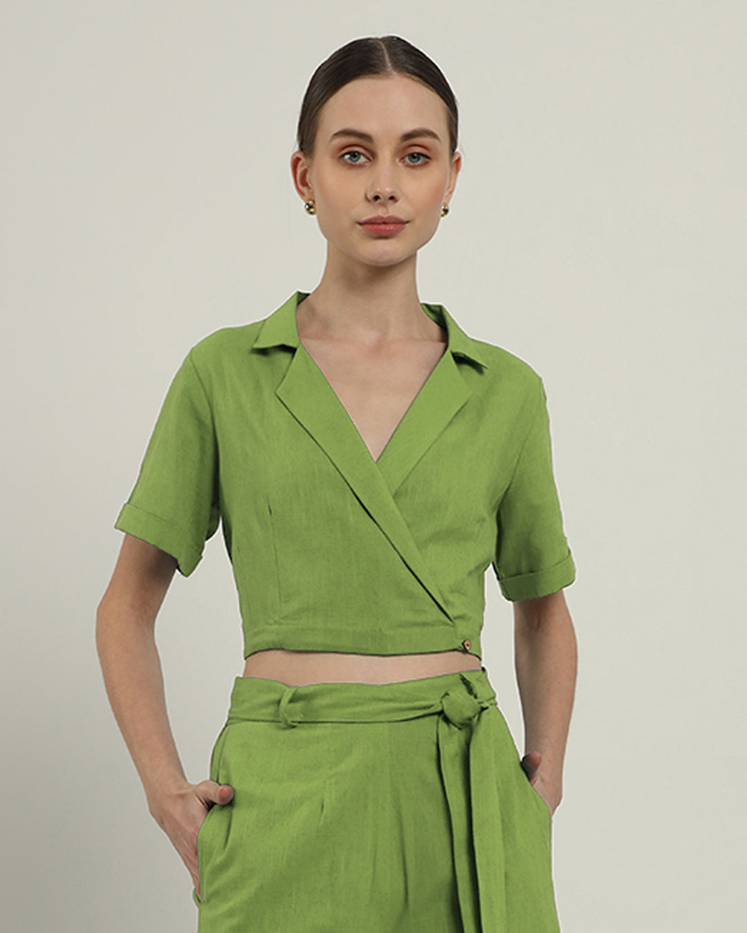 Lapel Collar Solid Fern Top (Without Bottoms)