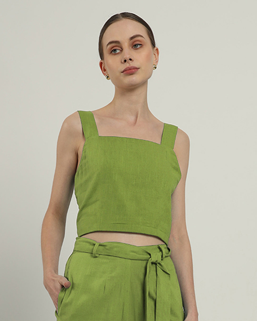 Sleek Square Crop Solid Fern Top (Without Bottoms)