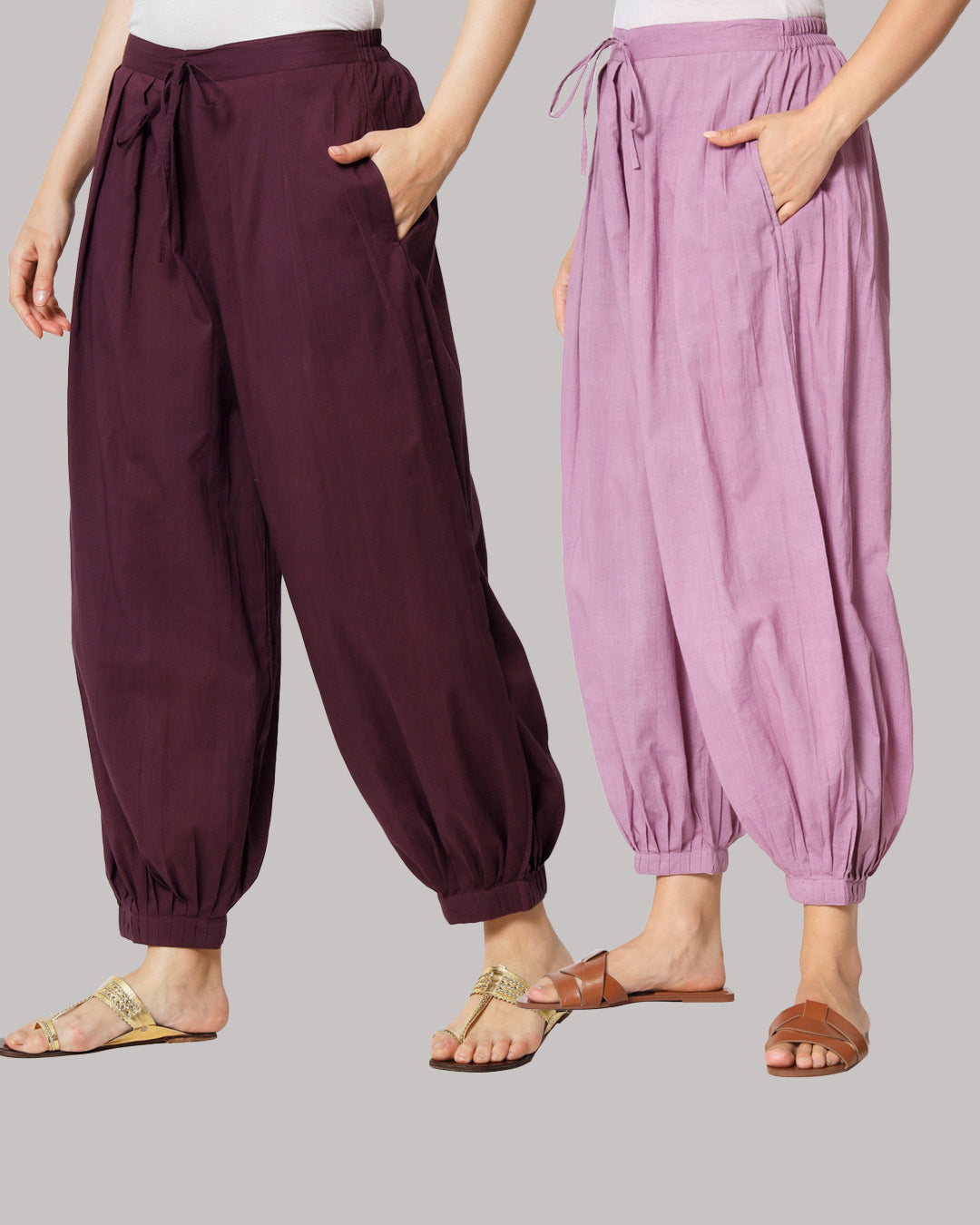 Pair of 100% Cotton Salwar- Plum Passion & Iris PInk