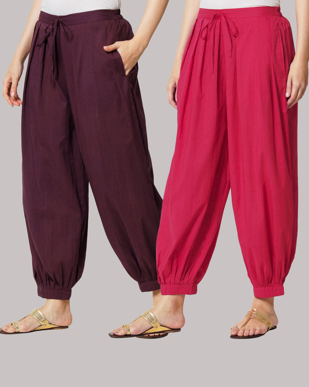 Pair of 100% Cotton Salwar- Plum Passion & Queen's Gulabi