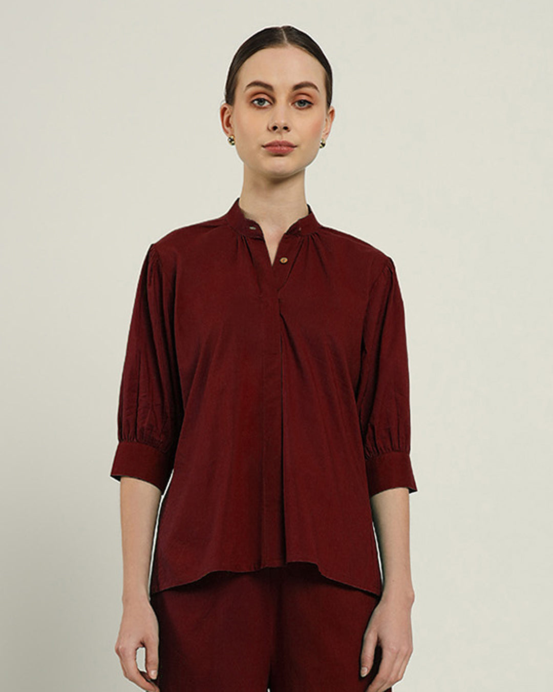 Relaxed Button Dawn Solid Rouge Top (Without Bottoms)