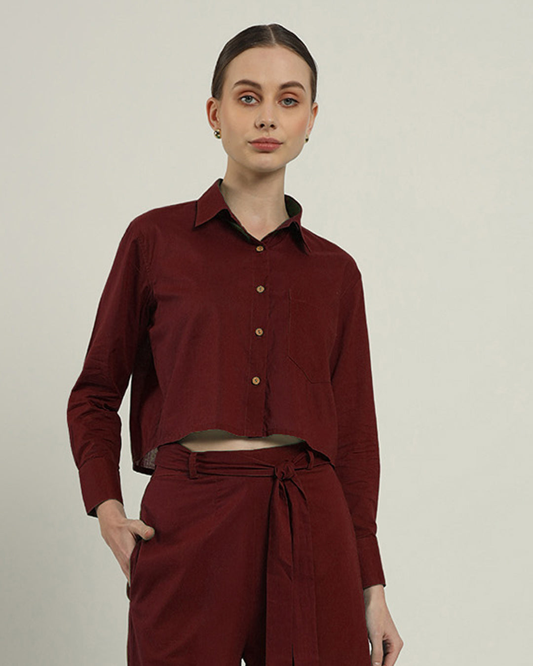 Knot and crop shirt rouge top (Without Bottoms)