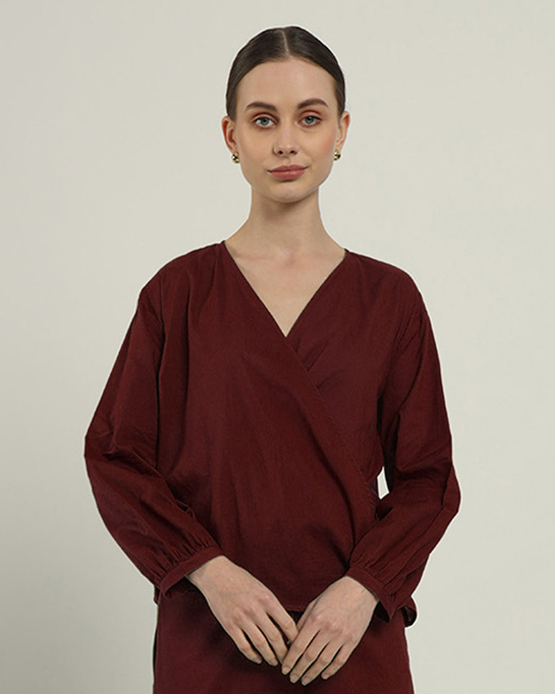 Flare & Wrap Full Sleeves Rouge Top (Without Bottoms)