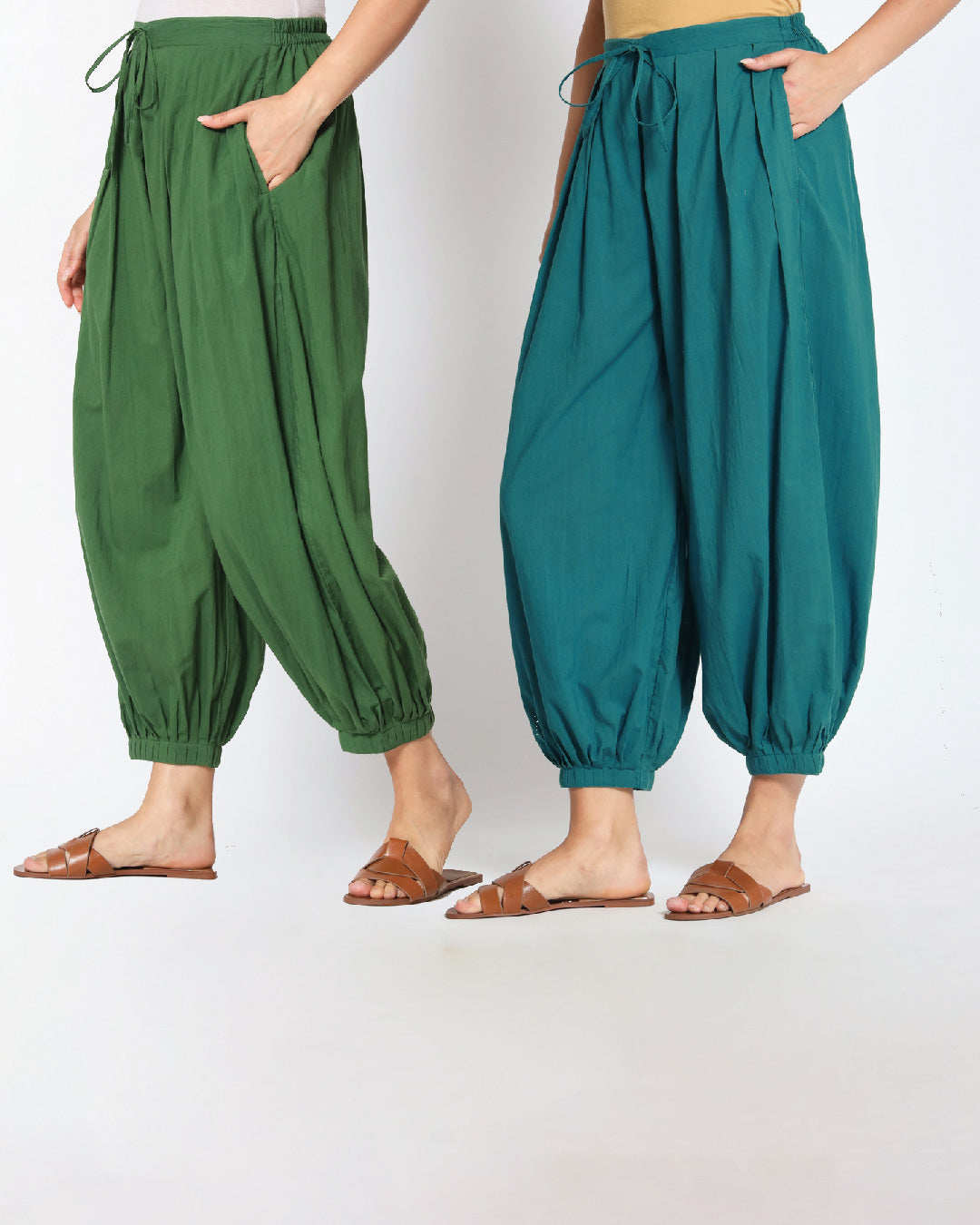 Pair of 100% Cotton Salwar- Greening Spring & Deep Teal