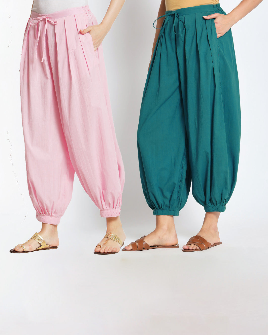 Pair of 100% Cotton Salwar- Pink Mist & Deep Teal