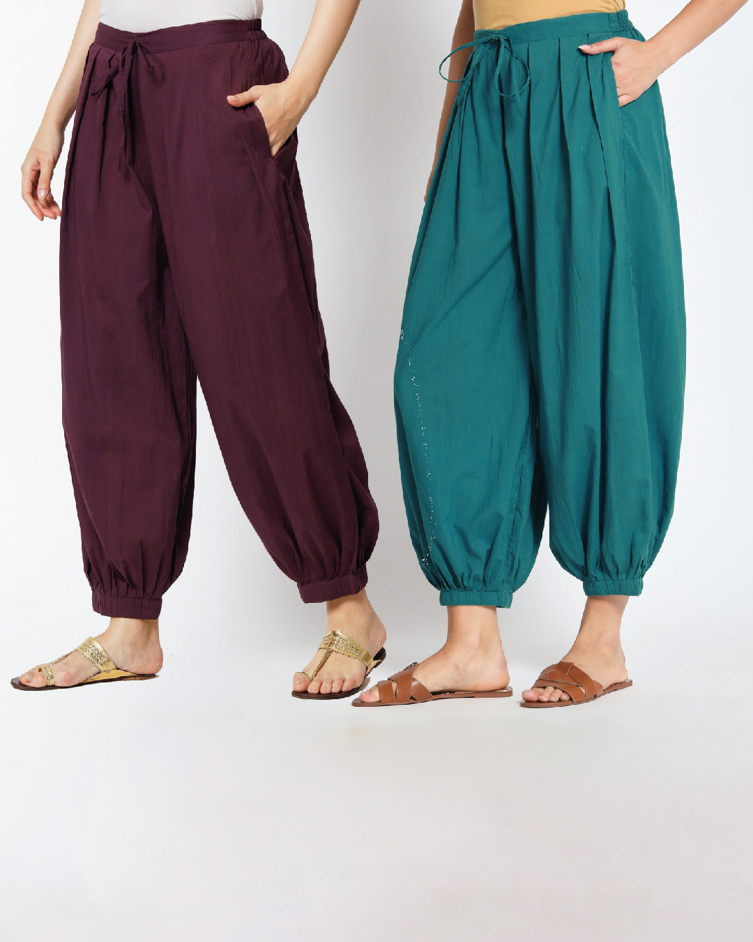 Pair of 100% Cotton Salwar- Plum Passion & Deep Teal