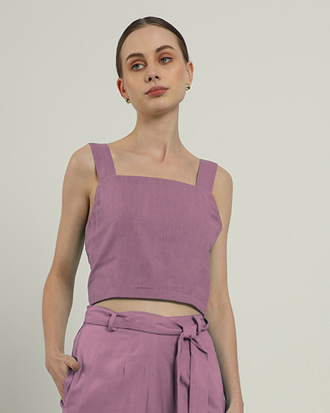 Sleek Square Crop Purple Swirl Top (Without Bottoms)