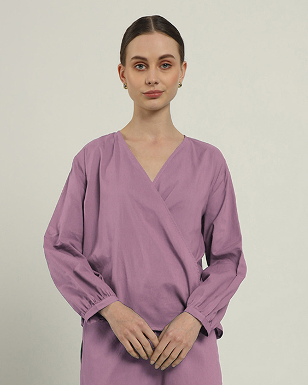 Flare & Wrap Full Sleeves Purple Swirl Top (Without Bottoms)