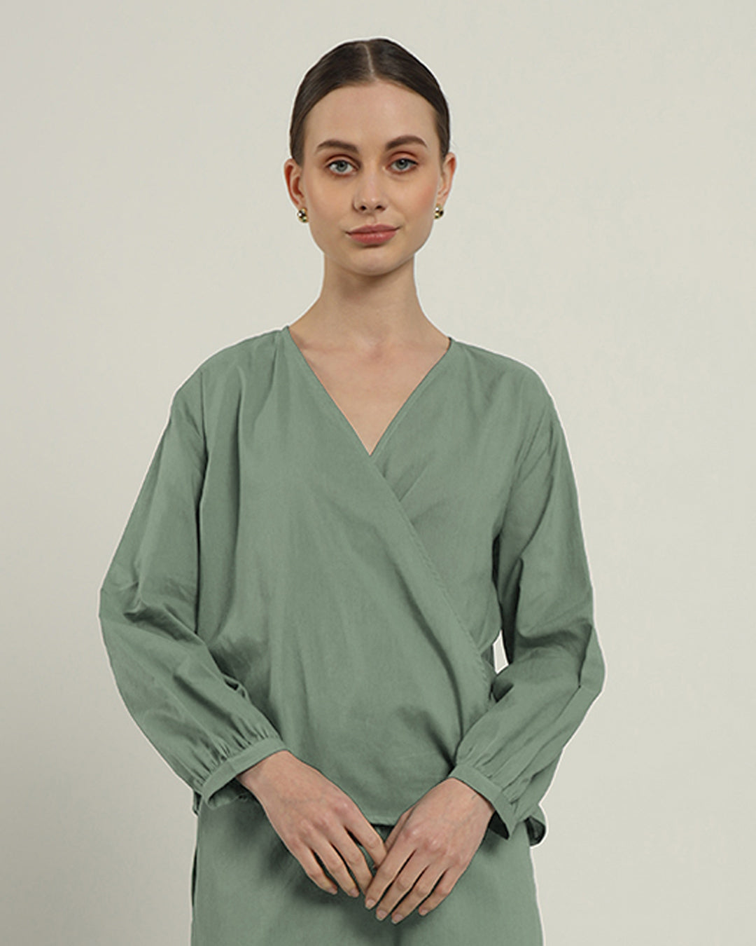 Flare & Wrap Full Sleeves Mint Top (Without Bottoms)