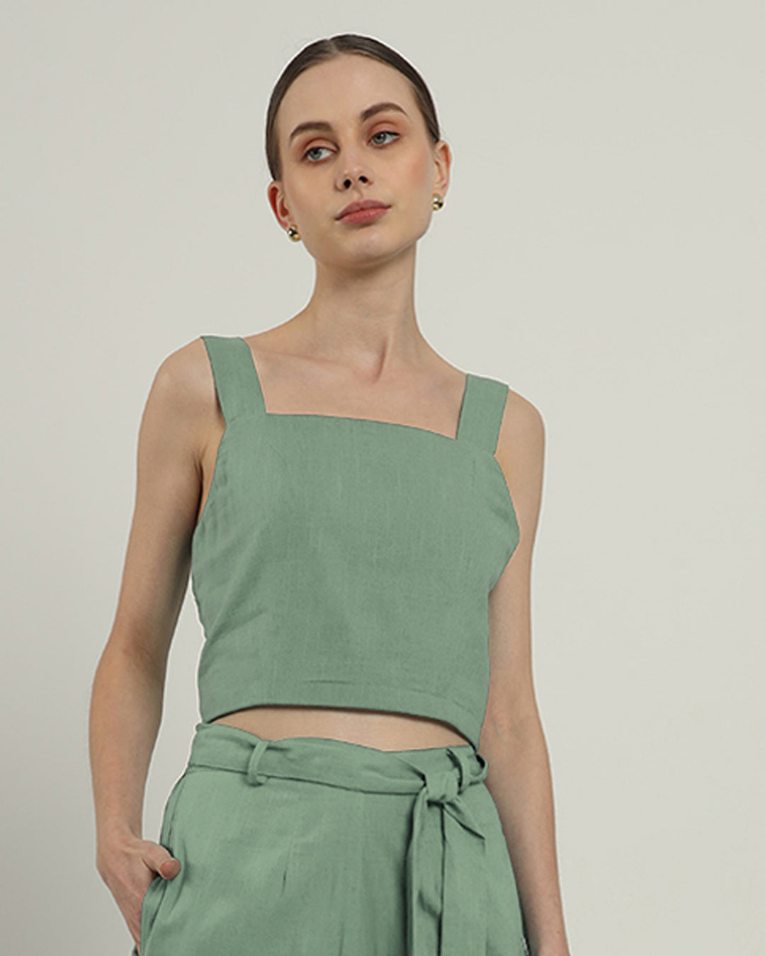 Sleek Square Crop Solid Mint Top (Without Bottoms)