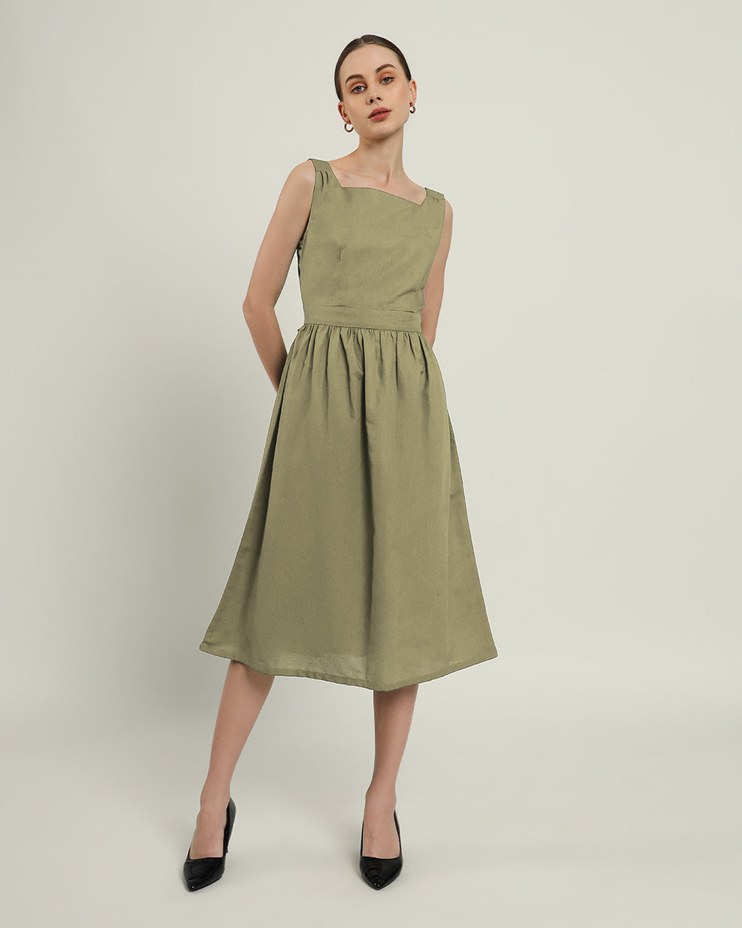 The Mihara Daisy Olive Linen Dress