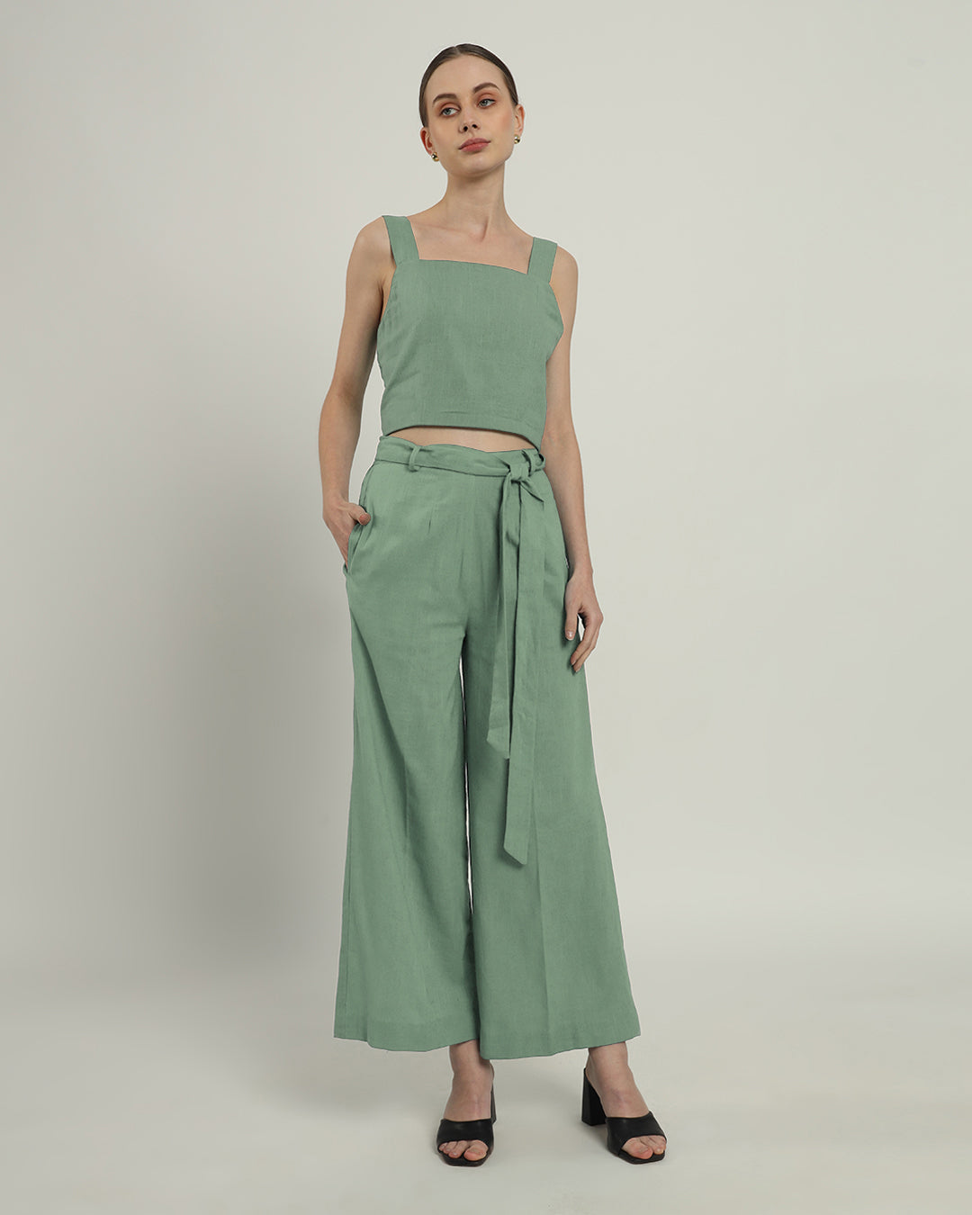 Sleek Square Crop Solid Mint Top (Without Bottoms)