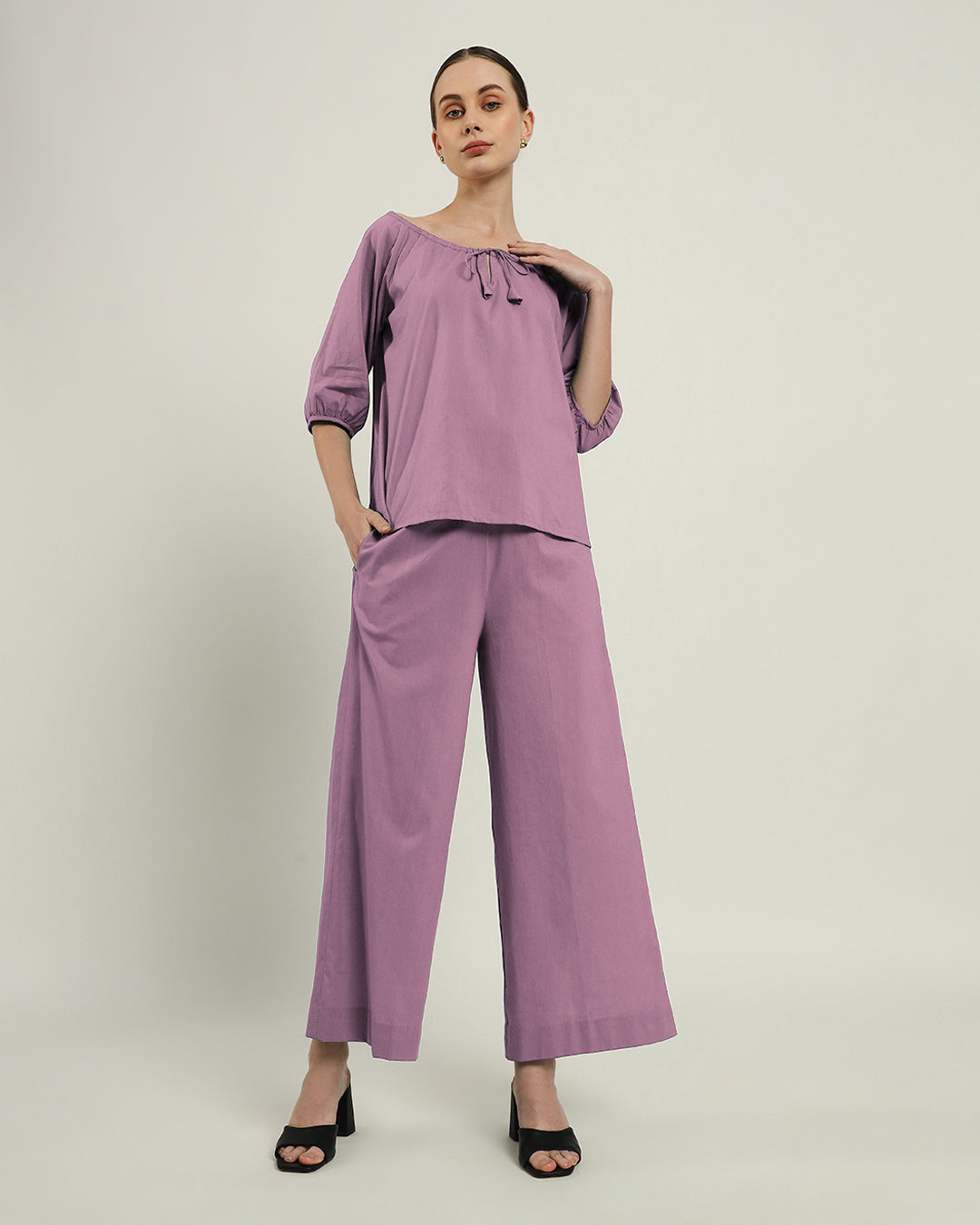 Effortless BowtNeck Purple Swirl Top (Without Bottoms)