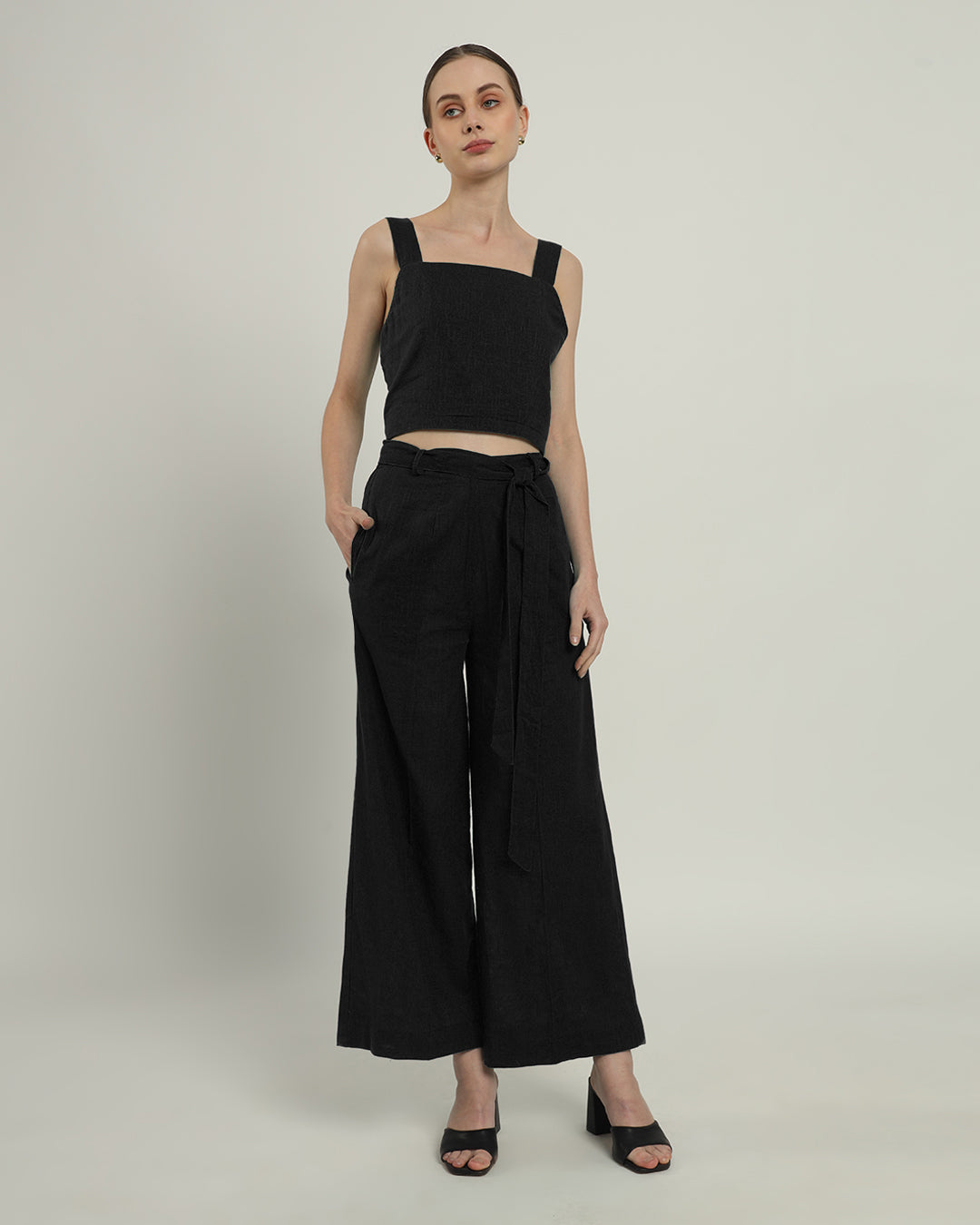 Noir Sleek Square Crop Solid Top (Without Bottoms)