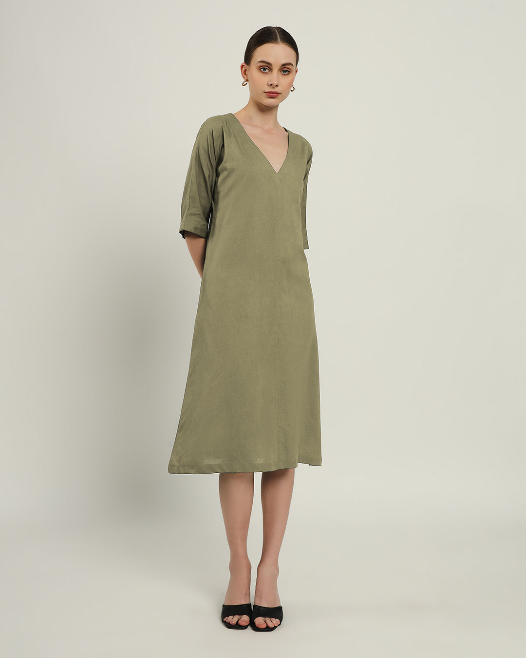The Mildura Daisy Olive Linen Dress