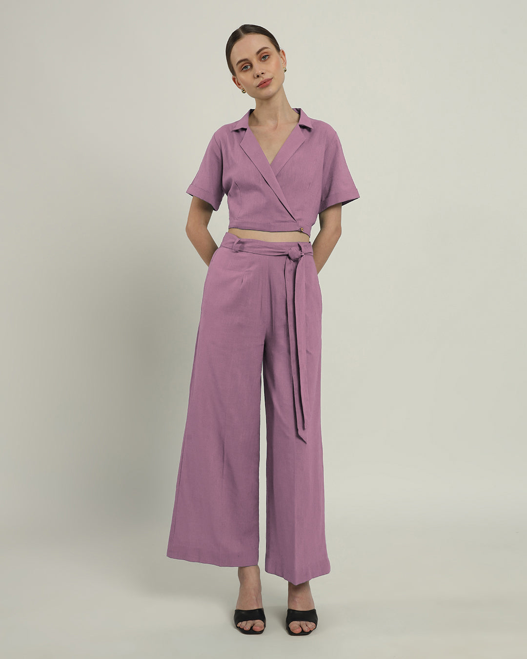 Lapel Collar Solid Purple Swirl Top (Without Bottoms)