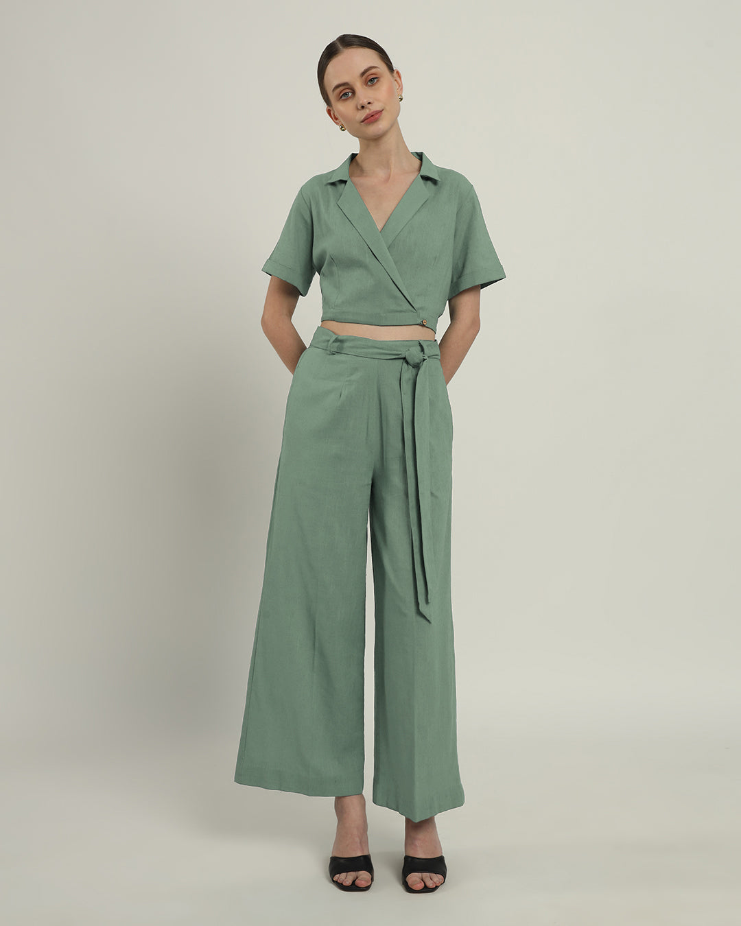 Lapel Collar Solid Mint Top (Without Bottoms)