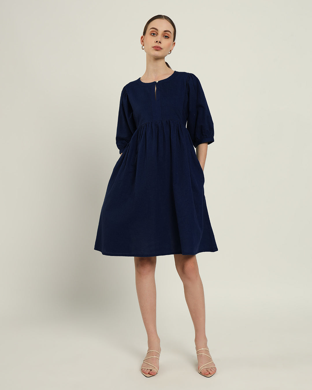 The Aira Daisy Midnight Blue Linen Dress